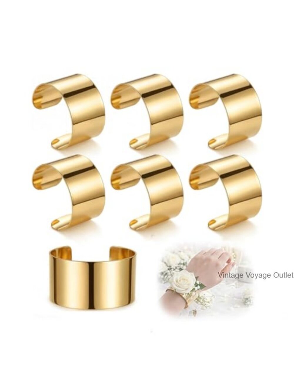 6 Pack Gold Open Cuff Bracelets Adjustable Wrist Corsage Wedding Bridal
